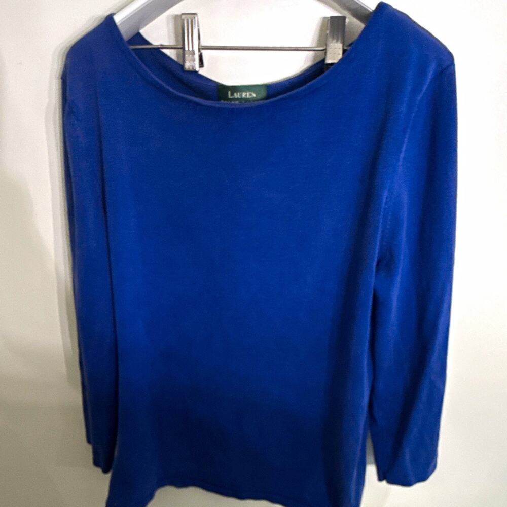 Lauren Ralph Lauren Blue Knit Boat Neck Long Sleeve Pullover Sweater XL